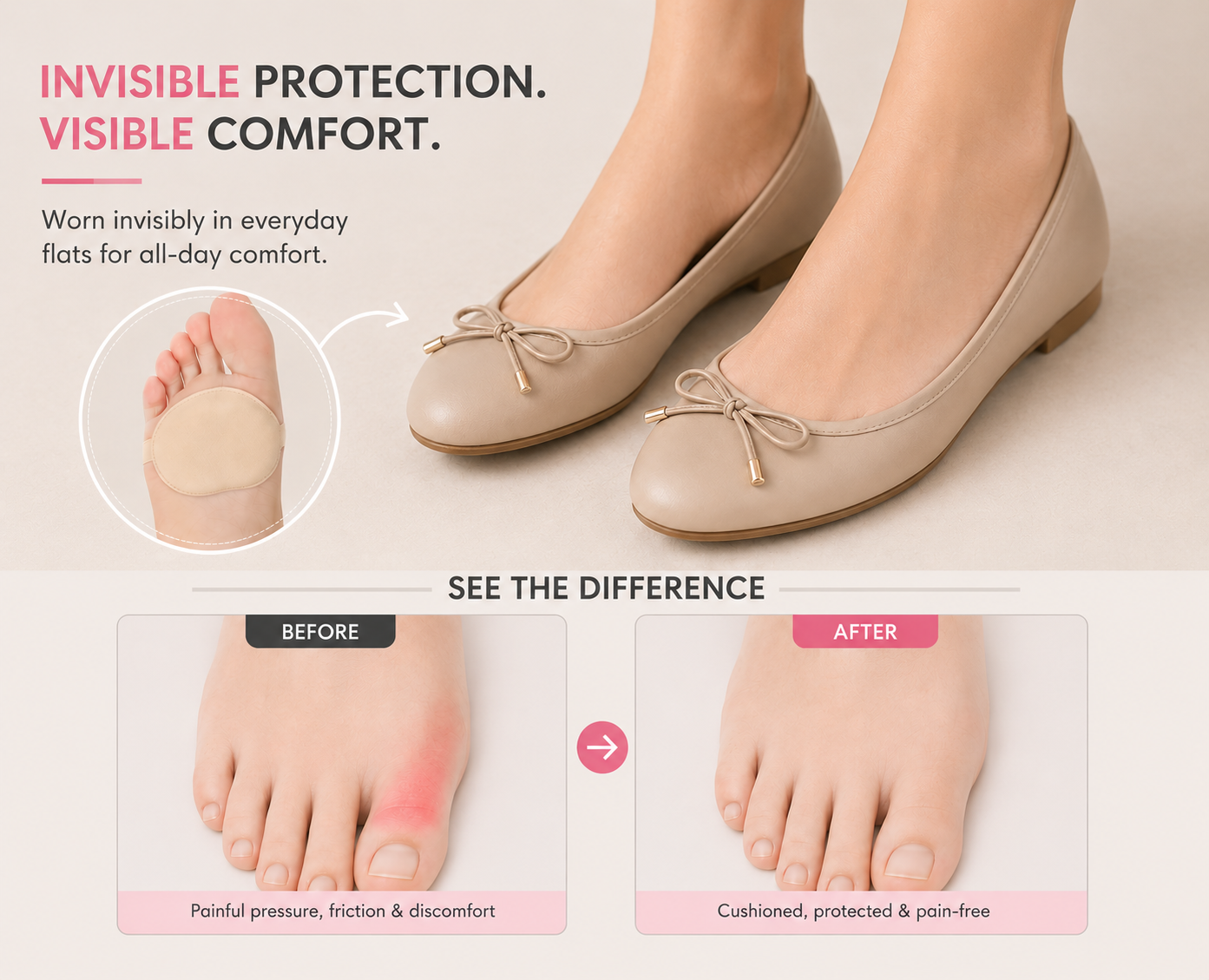 Pad worn invisibly in heels